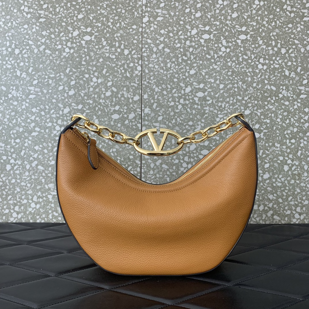 Valentino Garavani VLogo Moon Small Hobo Bag in Brown Nappa Leather